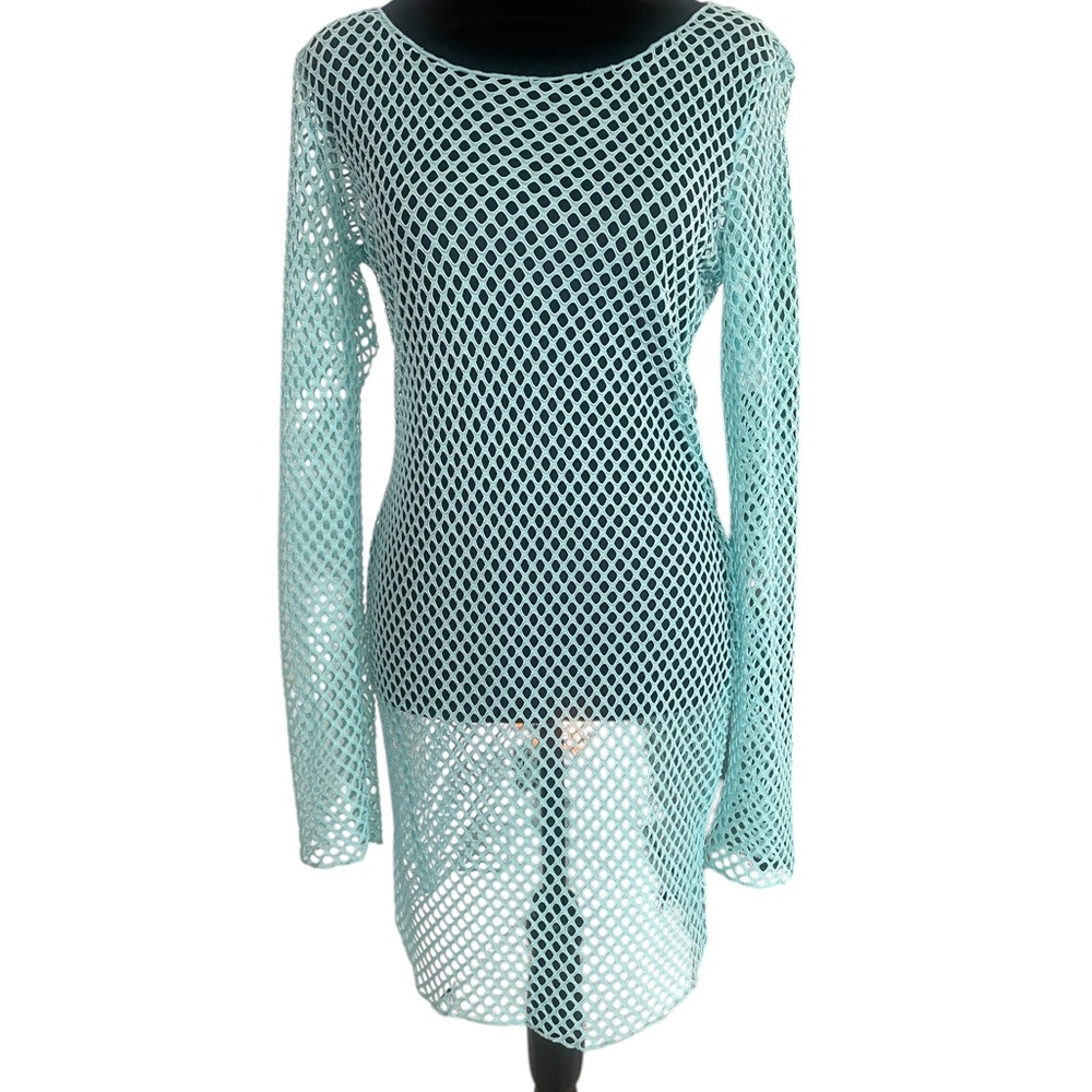 Aqua Mesh Long Sleeve CoverUp,tunic,body con,fishnet,sheer, beach, dress,New